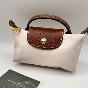 Authentic Longchamp Elegant Brown and Cream Women's handbag nylon clutch